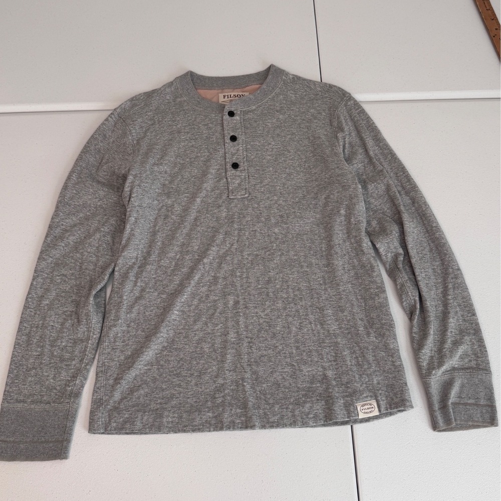Filson Mens Long Sleeve Henley Shirt Heather Gray Cotton Blend Size Small gf